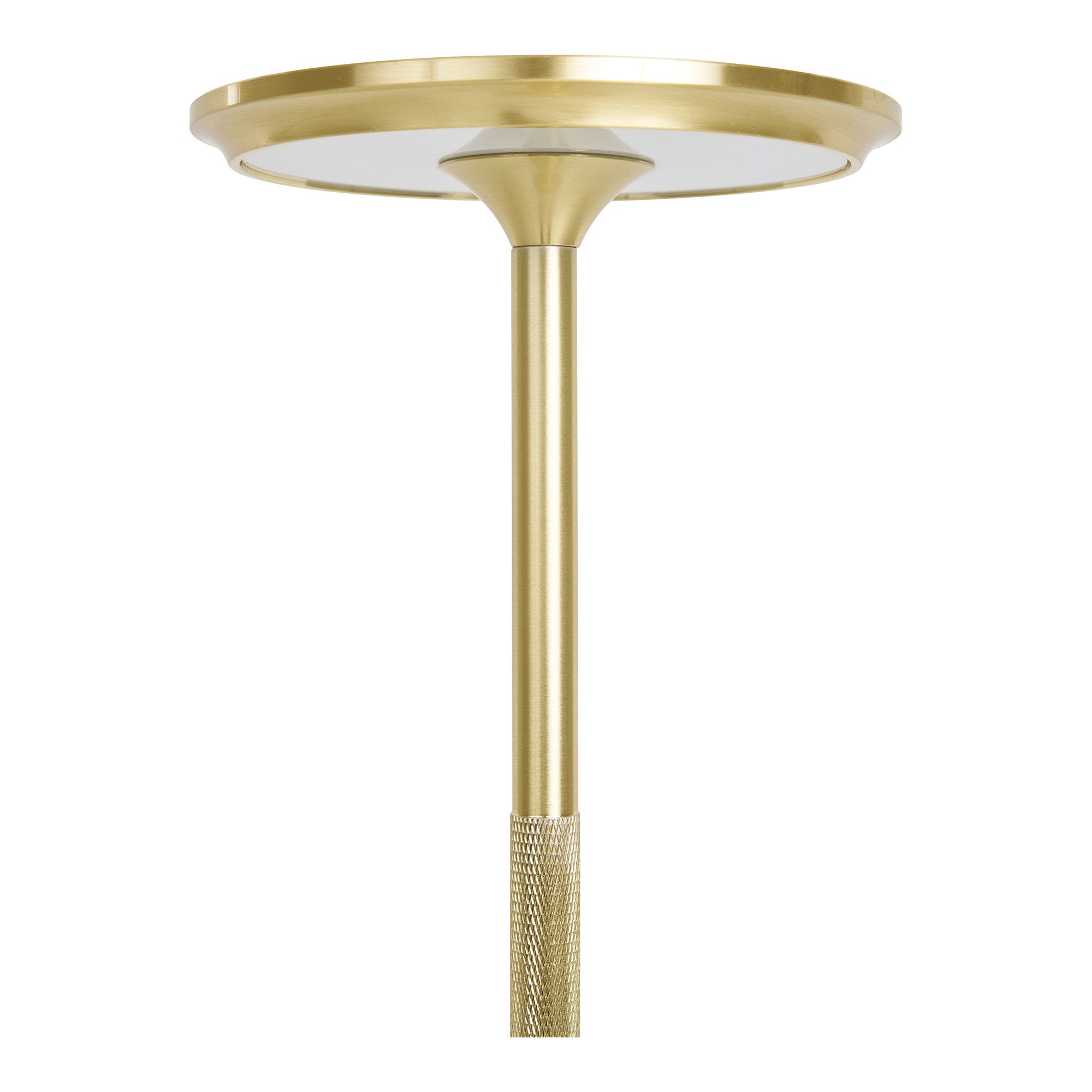 Détail diffuseur LED circulaire lampe Lyneham laiton doré knurling ciselé brossé