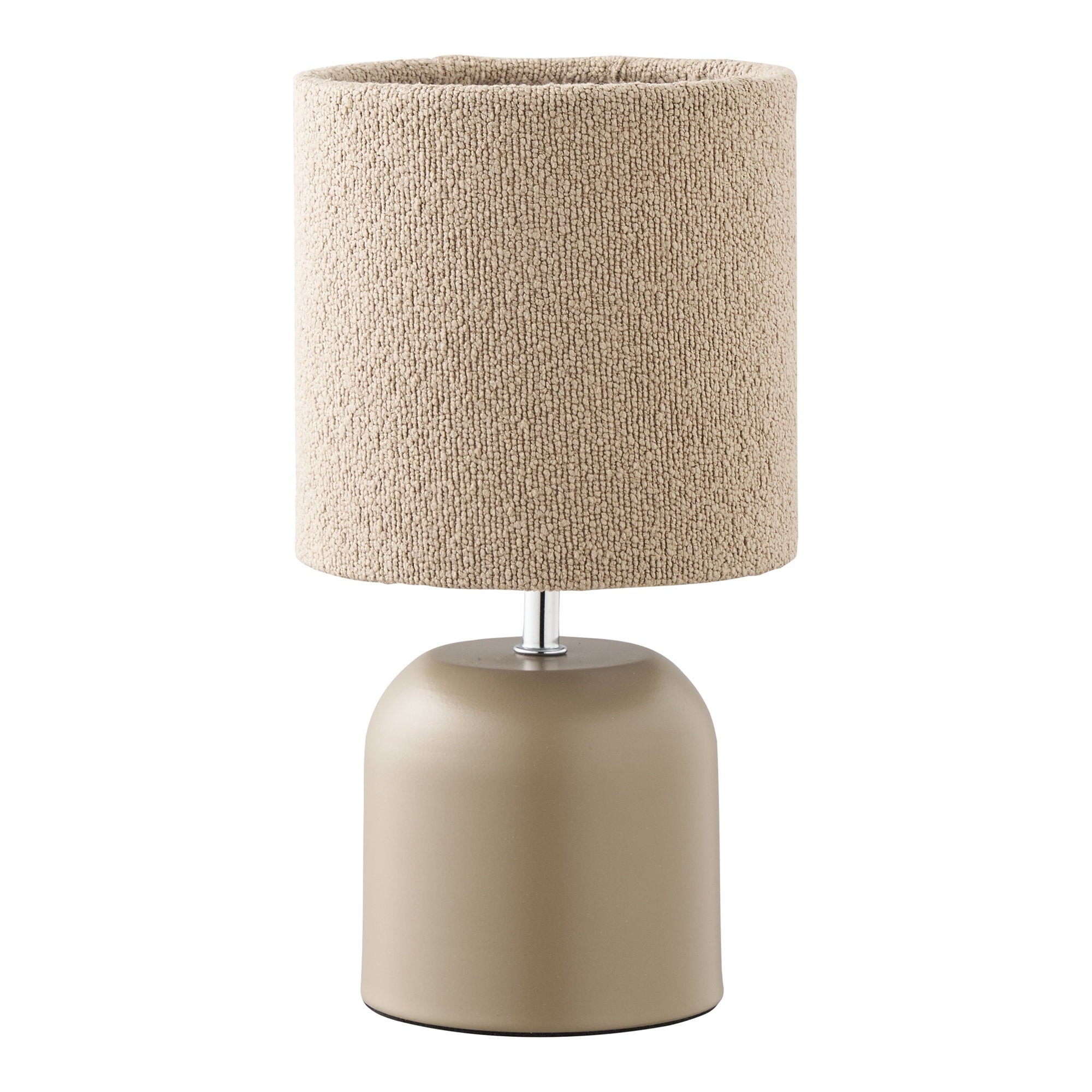 Lampe de table Morley grise métal socle arrondi abat-jour bouclette beige design cosy