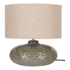 Lampe poser céramique vert kaki texture ondulée abat-jour beige lin vue de face