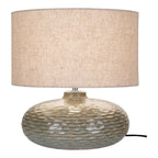 Lampe de table Oldham céramique verte émaillée abat-jour lin naturel fond blanc