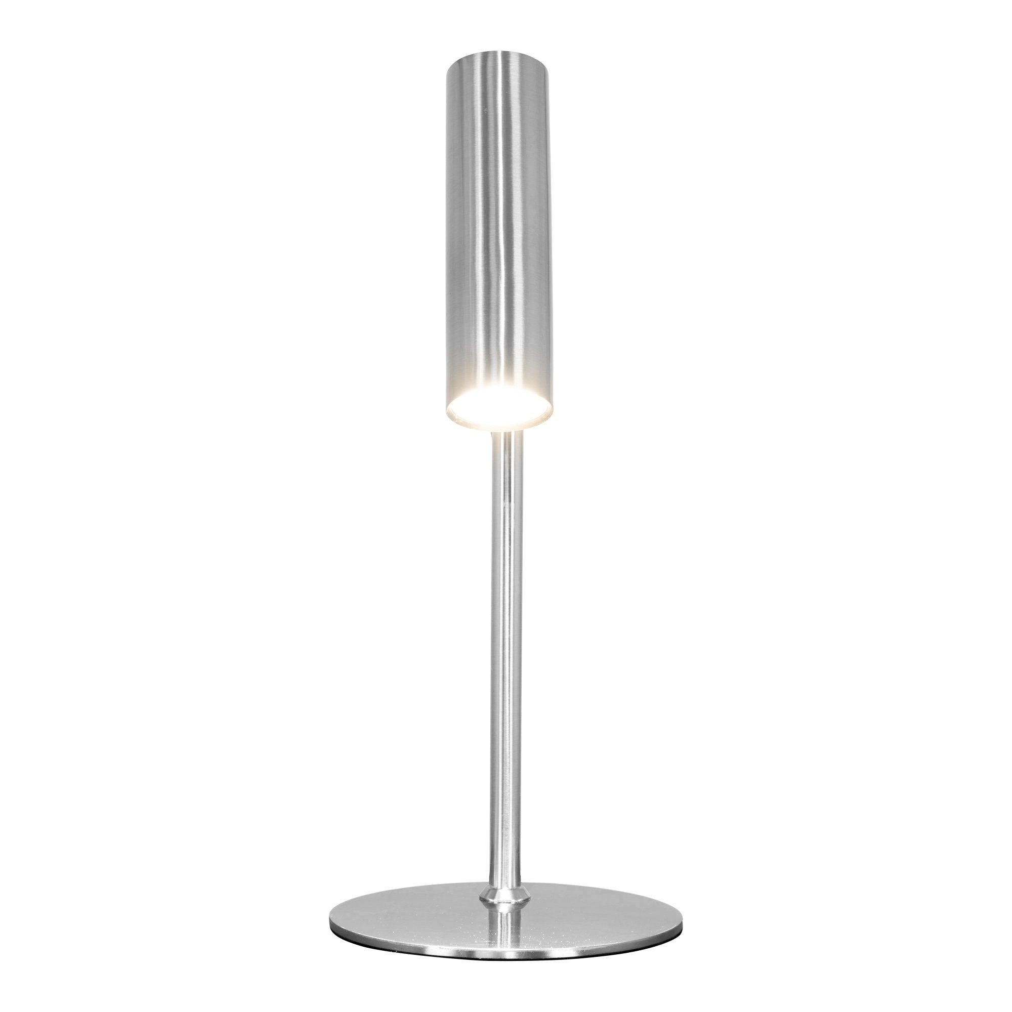 Lampe de table Paris argentée allumée position verticale, éclairage LED GU10, acier poli
