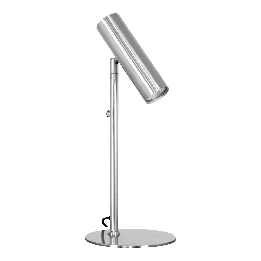 Lampe de table Paris argentée orientable en acier brossé, tête inclinée, design moderne