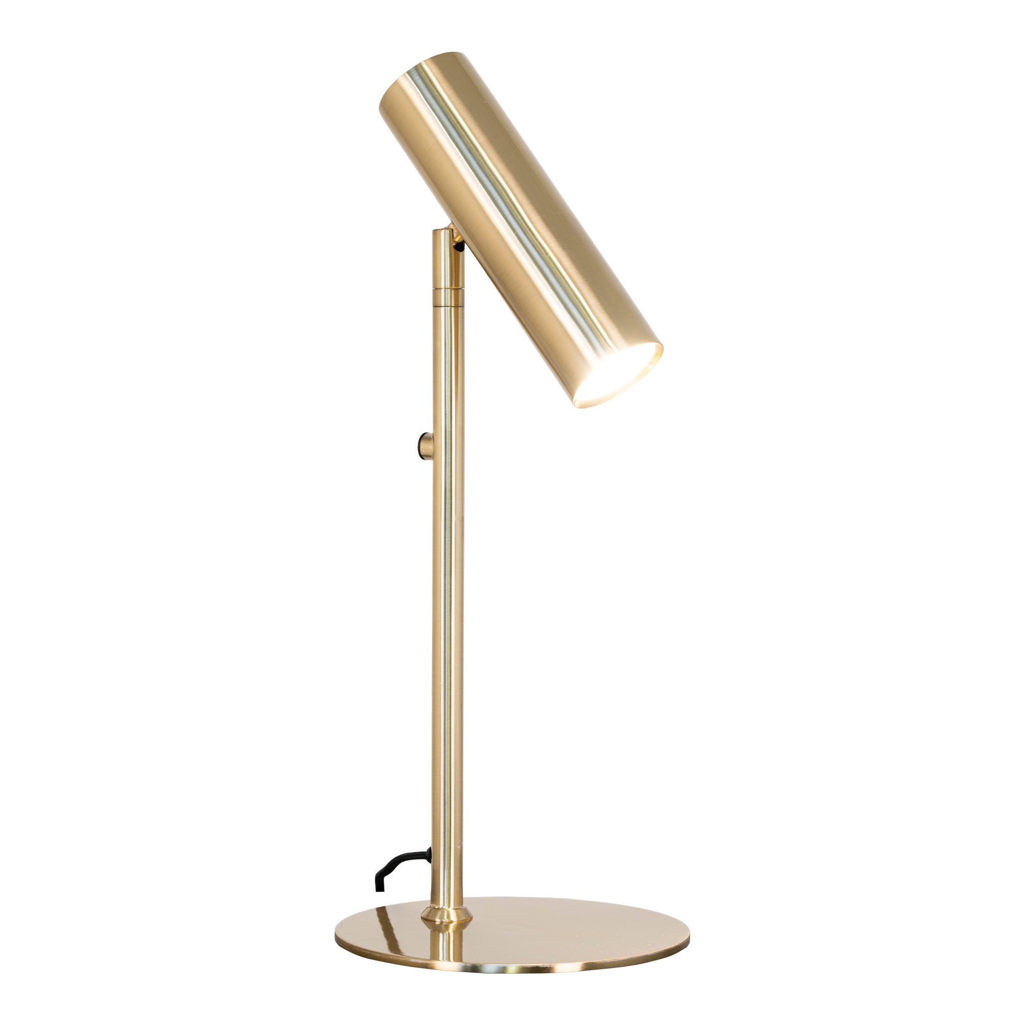 Lampe de table Paris laiton doré allumée, faisceau GU10 orienté, fond blanc