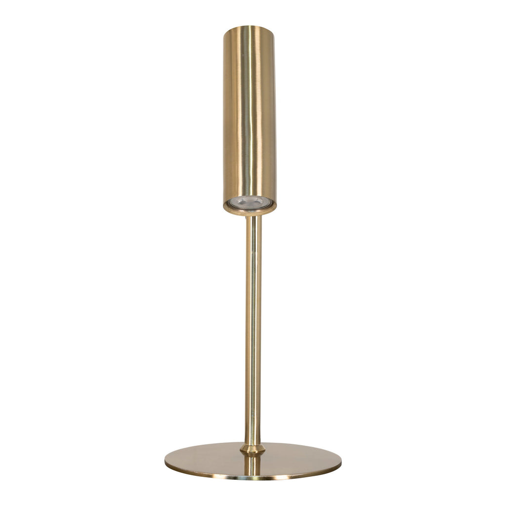 Lampe de table Paris laiton doré position verticale, fût tubulaire élancé, fond blanc