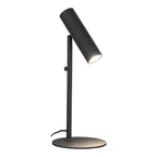 Lampe de table Paris noire allumée avec spot orientable en acier