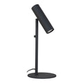 Lampe de table Paris noire orientable en acier, vue de profil sur fond blanc