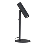 Lampe de table Paris noire orientable en acier, vue de profil sur fond blanc
