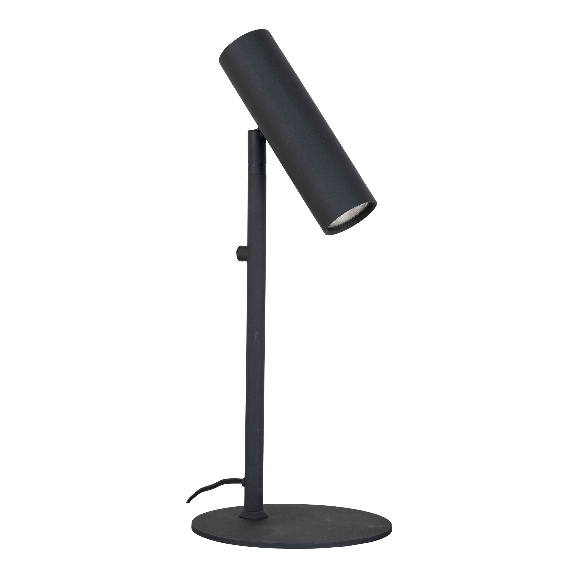 Lampe de table Paris noire orientable en acier, vue de profil sur fond blanc