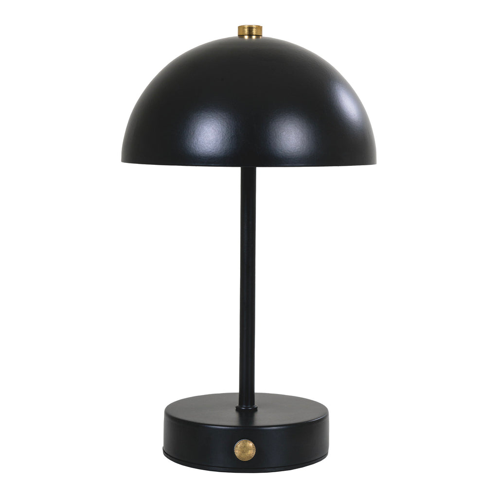 Lampe de table rechargeable Holt métal noir mat dôme champignon détail laiton doré fond blanc