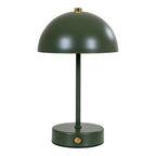Lampe de table rechargeable Holt métal vert kaki mat dôme champignon détail laiton doré vue de face