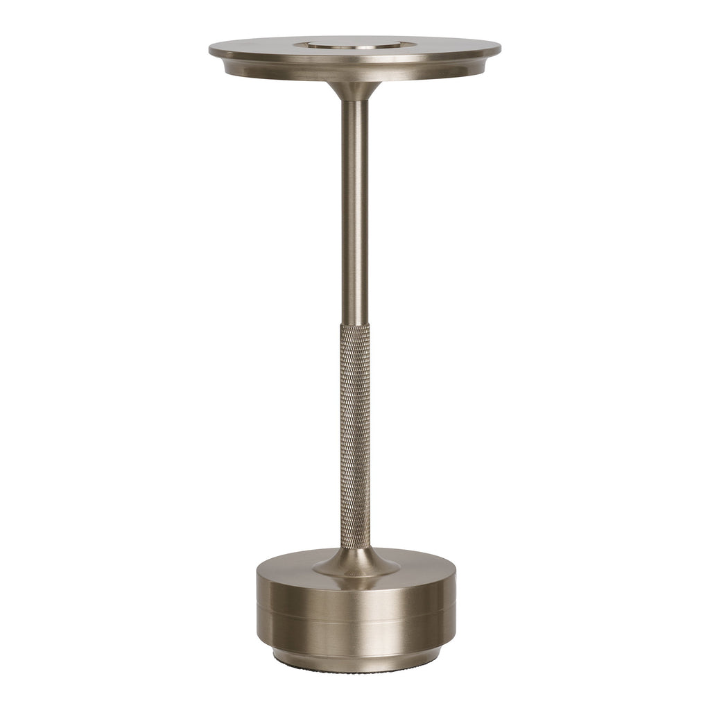 Lampe de table rechargeable Lyneham aluminium argenté brossé design élancé fond blanc