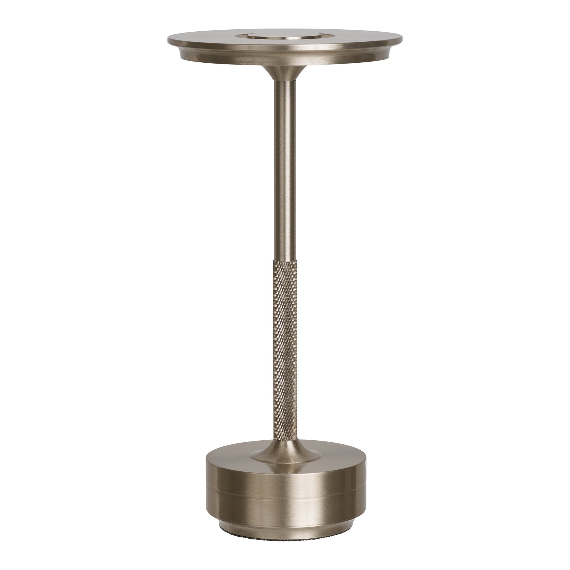 Lampe de table rechargeable Lyneham aluminium argenté brossé design élancé fond blanc