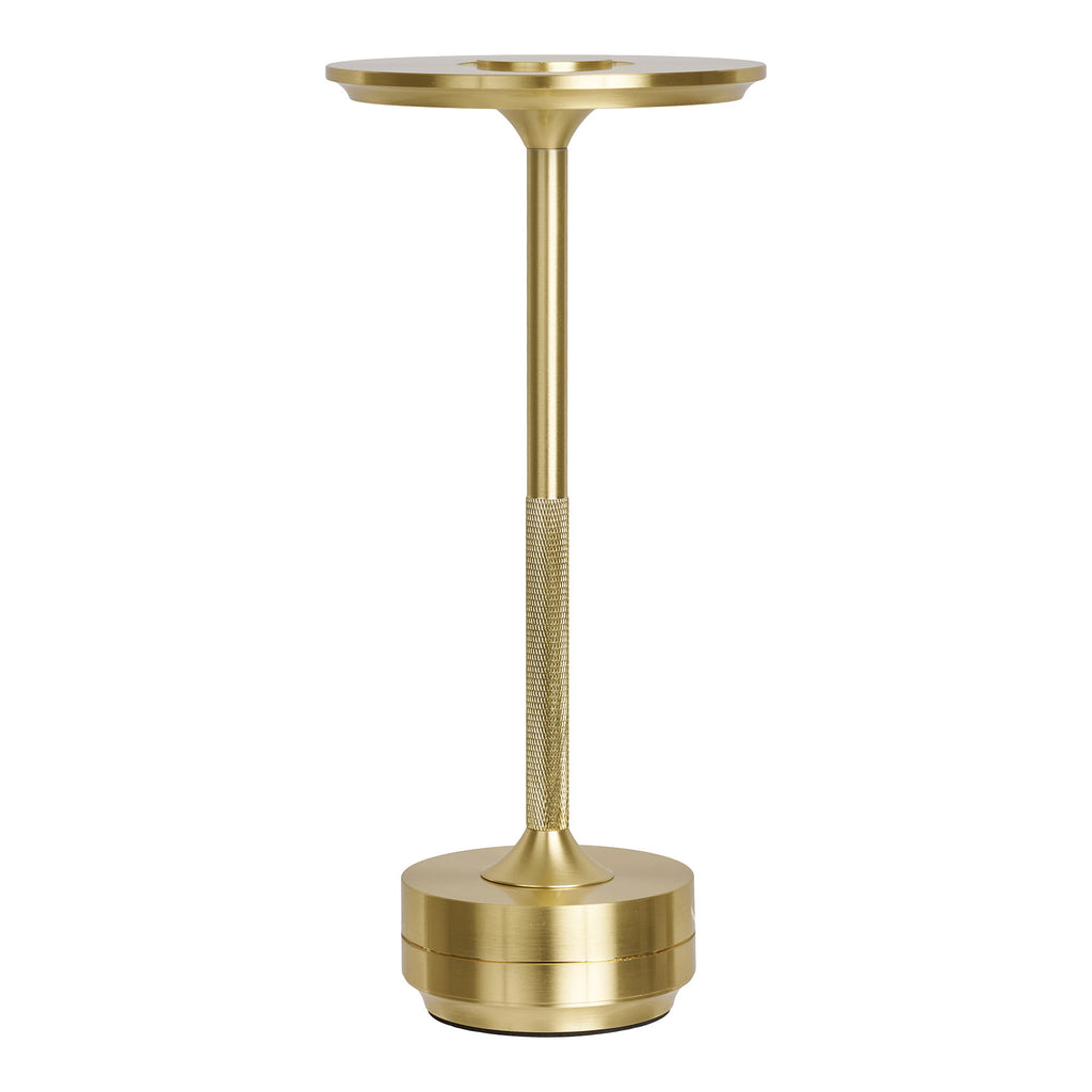 Lampe de table rechargeable Lyneham aluminium laiton doré brossé design élancé fond blanc