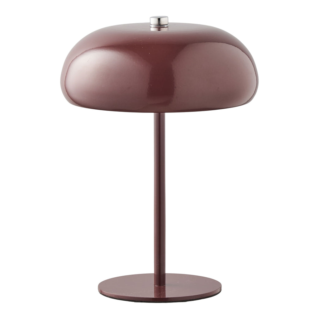 Lampe de table rechargeable Margate bordeaux métal laqué brillant design champignon grand format