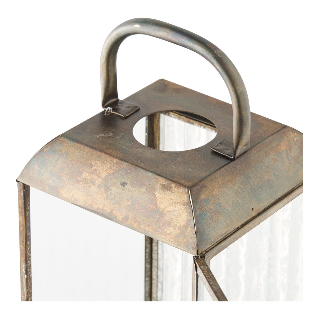 Détail poignée arquée métal laiton antique vieilli couvercle grande lanterne Herslev 60cm