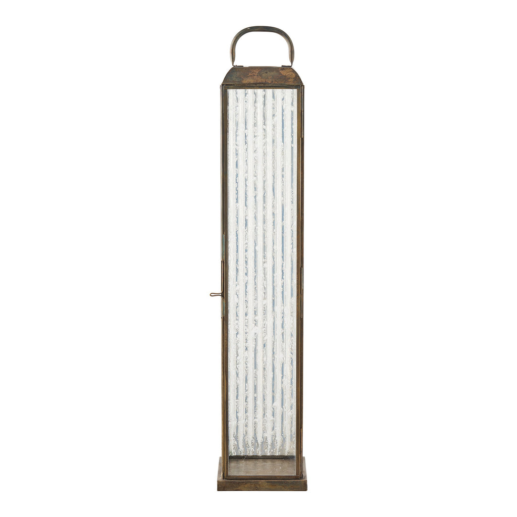 Grande lanterne photophore Herslev 60cm laiton antique et verre strié, vue de face