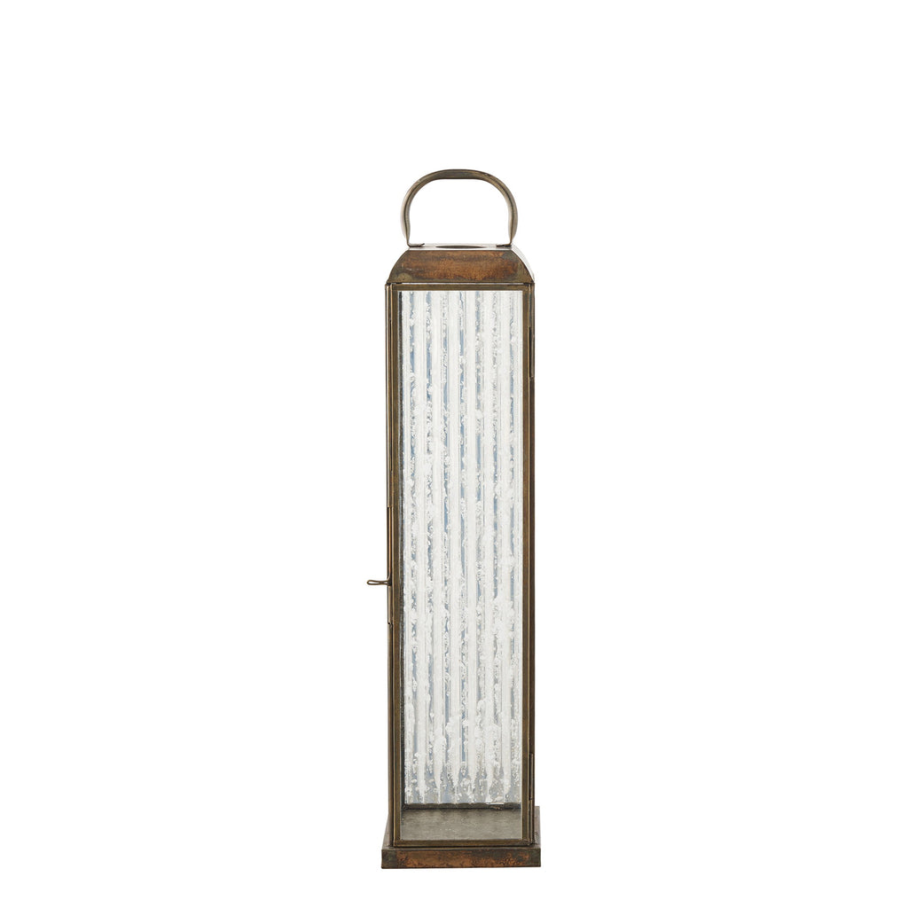 Lanterne photophore Herslev laiton antique et verre strié, silhouette élancée, vue de face