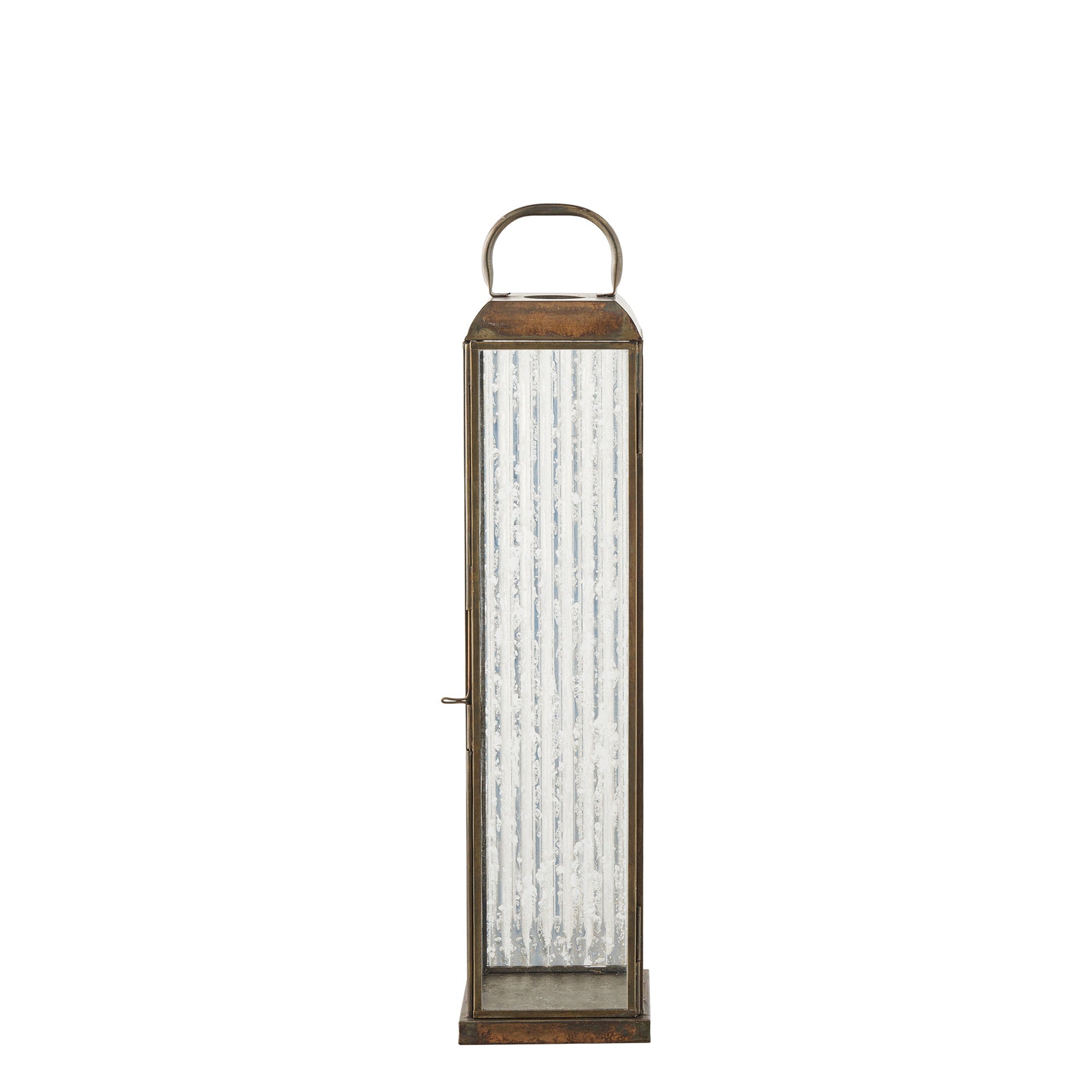 Lanterne photophore Herslev laiton antique et verre strié, silhouette élancée, vue de face