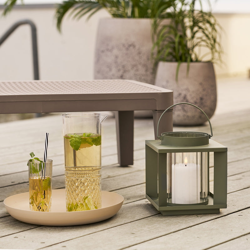 Dimensions Lohals Khaki Green Tealight Holder — Matt Metal & Ribbed Glass