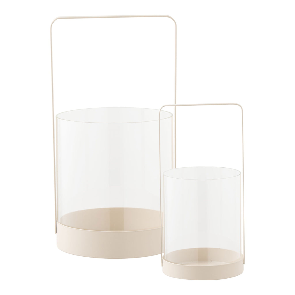 Set de 2 lanternes photophores Paris beige en métal et verre transparent, fond blanc