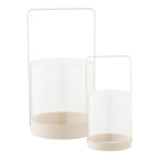 Lot de 2 lanternes photophores Paris en verre et métal beige une grande et une petite