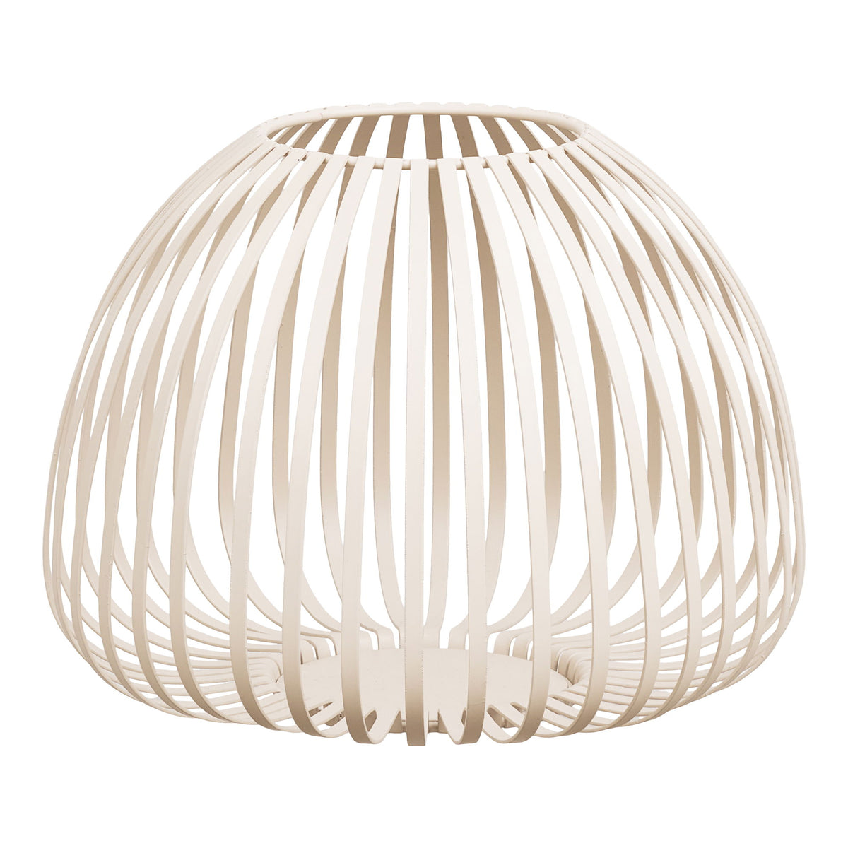 Lanterne photophore Stoense en métal beige vue de face sans bougie avec ses lames courbées et son anneau ouvert