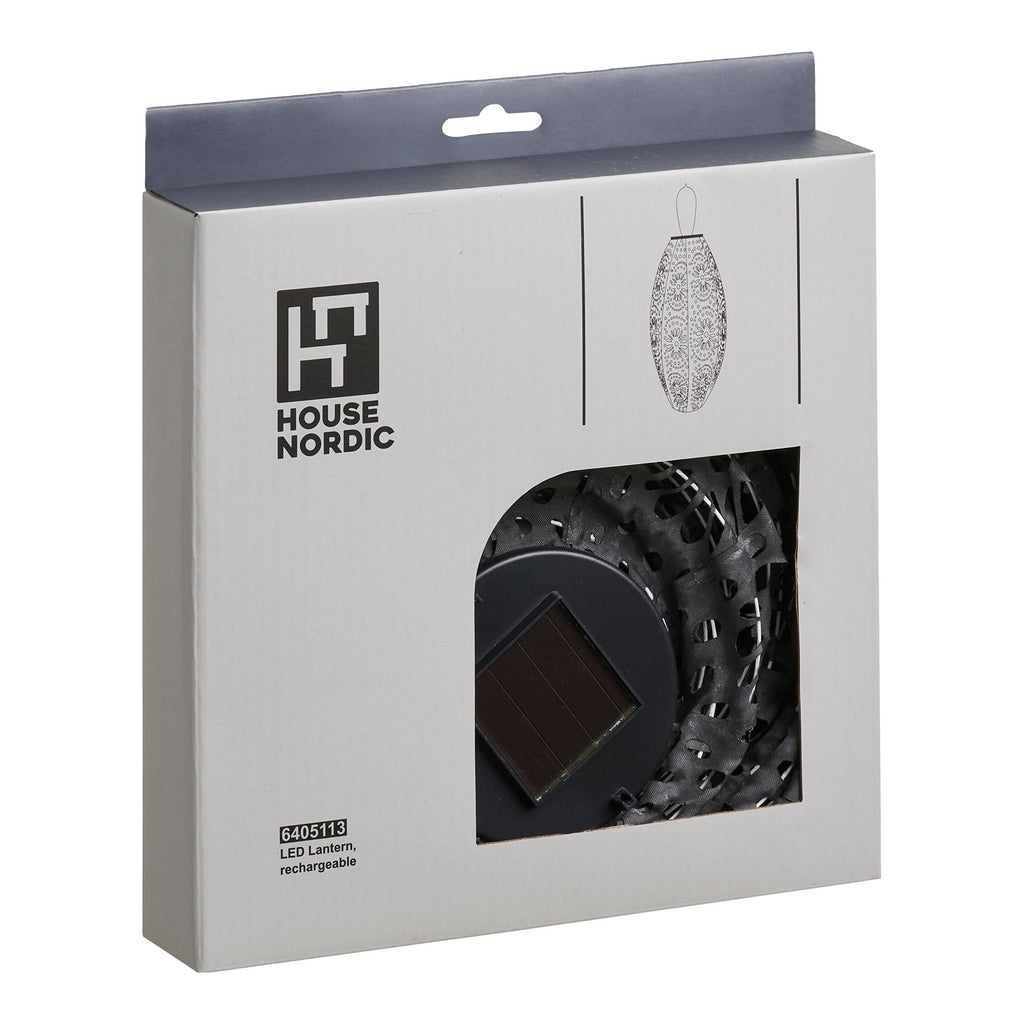 Packaging boîte lanterne solaire Foxdale grise House Nordic panneau solaire fond blanc
