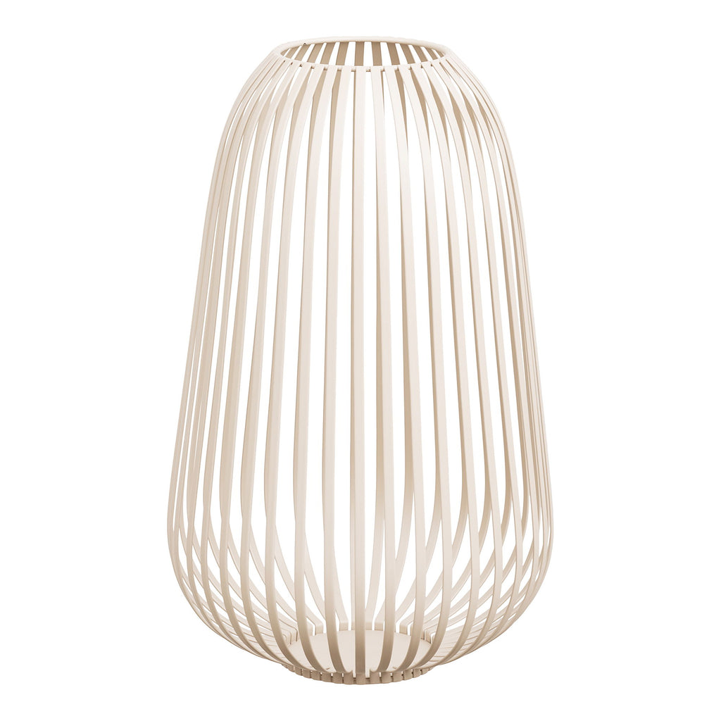 Lanterne photophore Stoense beige métal ajouré lames verticales, silhouette organique, fond blanc