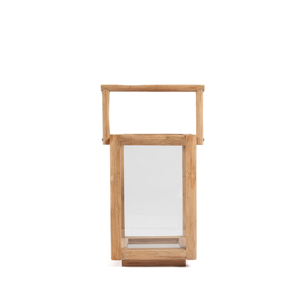 Lanterne en teck recyclé et verre 43 cm