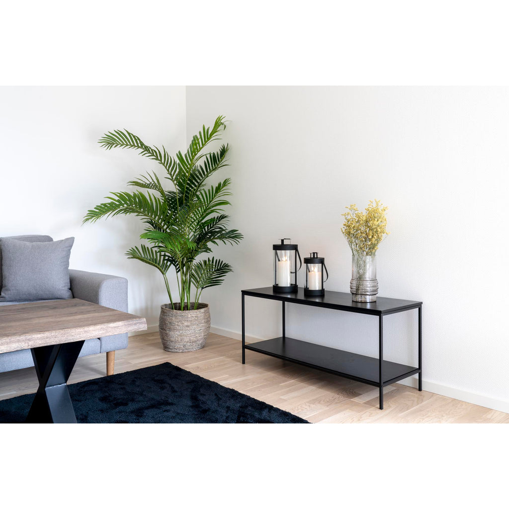 Lot de 2 lanternes Bondi noires sur console métal noir salon contemporain intérieur