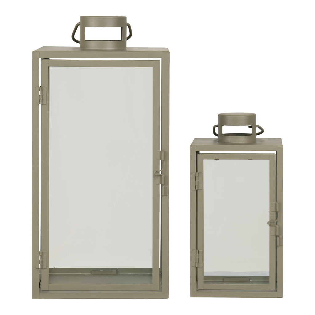 Lot de 2 lanternes Corfu vert kaki vides vue de face fond blanc