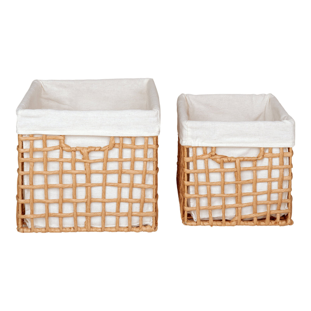Lot 2 paniers Bustelo corde papier tressé naturel doublure coton blanc vue de face carrée
