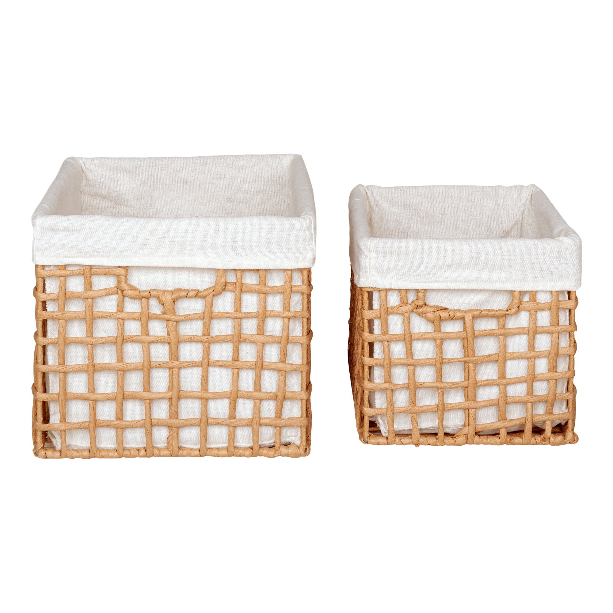 Lot 2 paniers Bustelo corde papier tressé naturel doublure coton blanc vue de face carrée