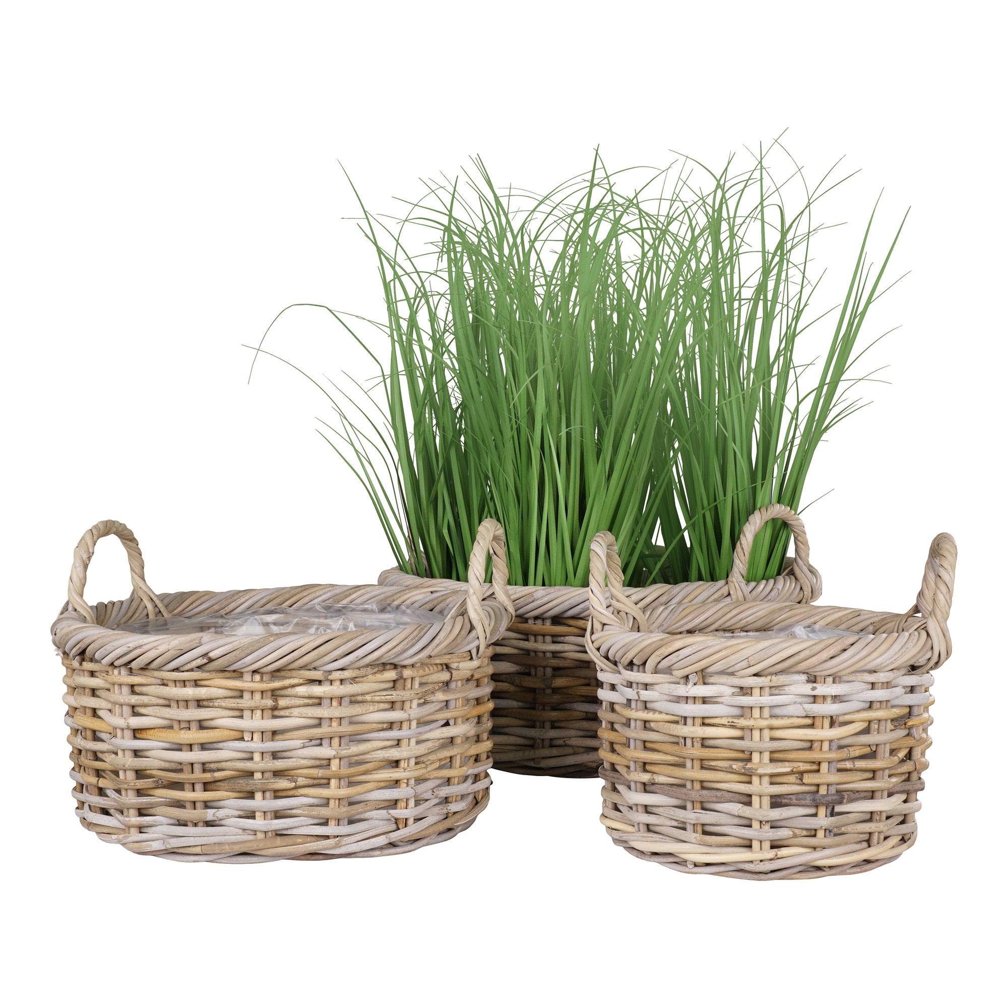 Lot 3 cache-pots Kuta rotin kubu naturel graminée ornementale vue de face produit