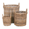 Lot 3 cache-pots ronds Sema rotin kubu naturel tressé anses 3 tailles vue trois quarts