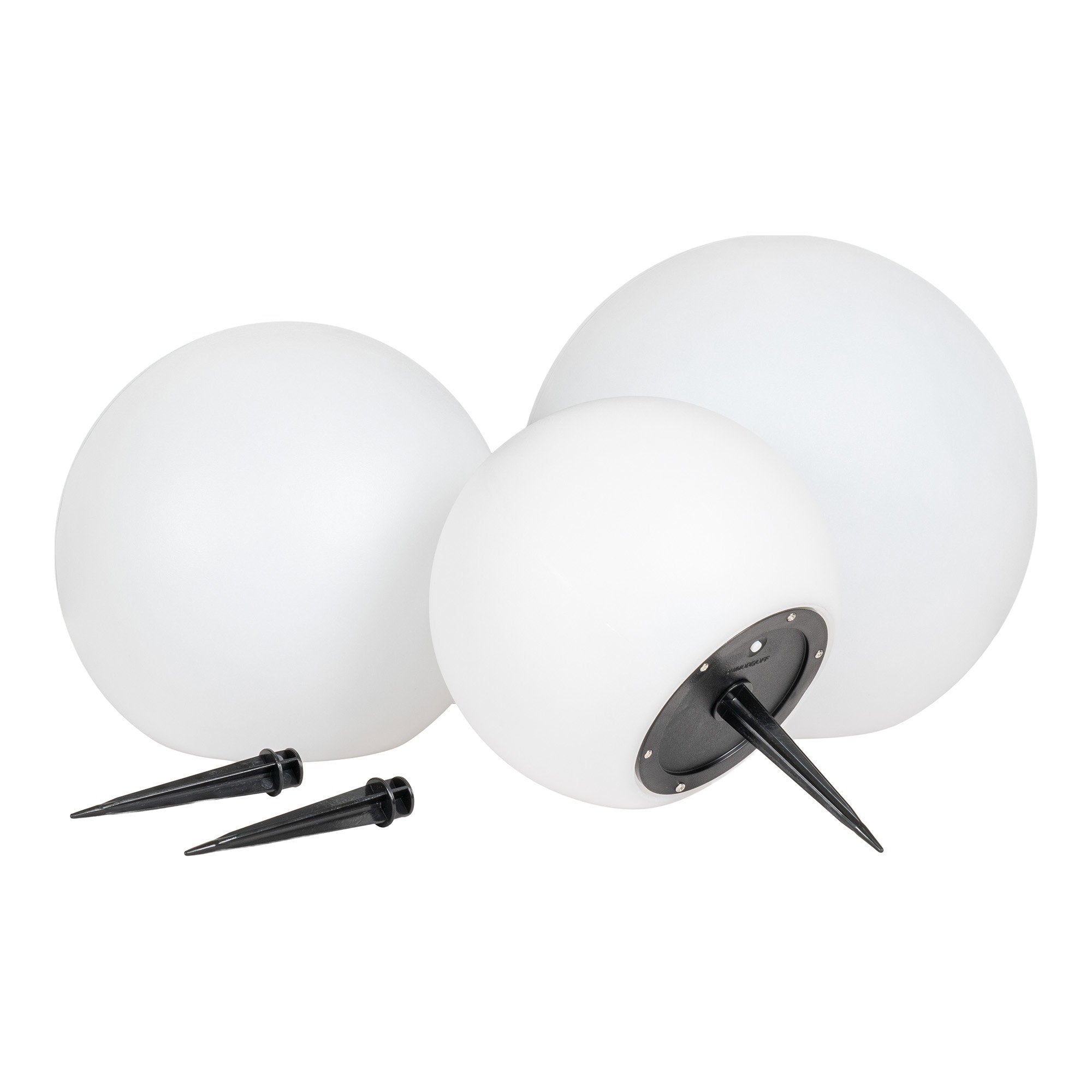Lot 3 lampes solaires LED Lifton boules blanches piquets ancrage jardin fond blanc