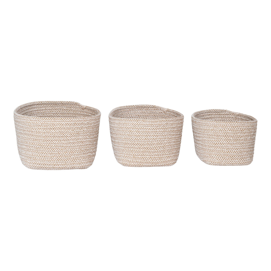 Lot 3 paniers tressés coton beige Cadima vue de dessus ouverture ovale rangement