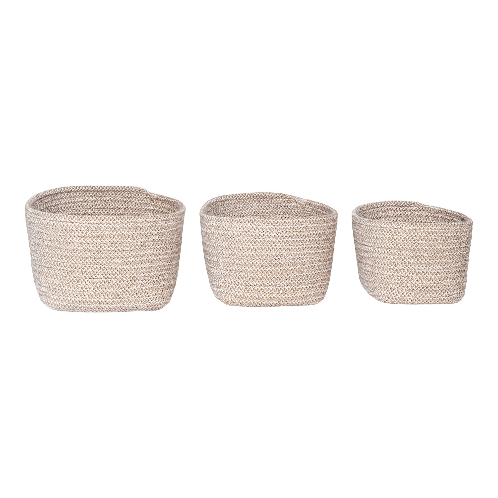 Lot 3 paniers tressés coton beige Cadima vue de dessus ouverture ovale rangement