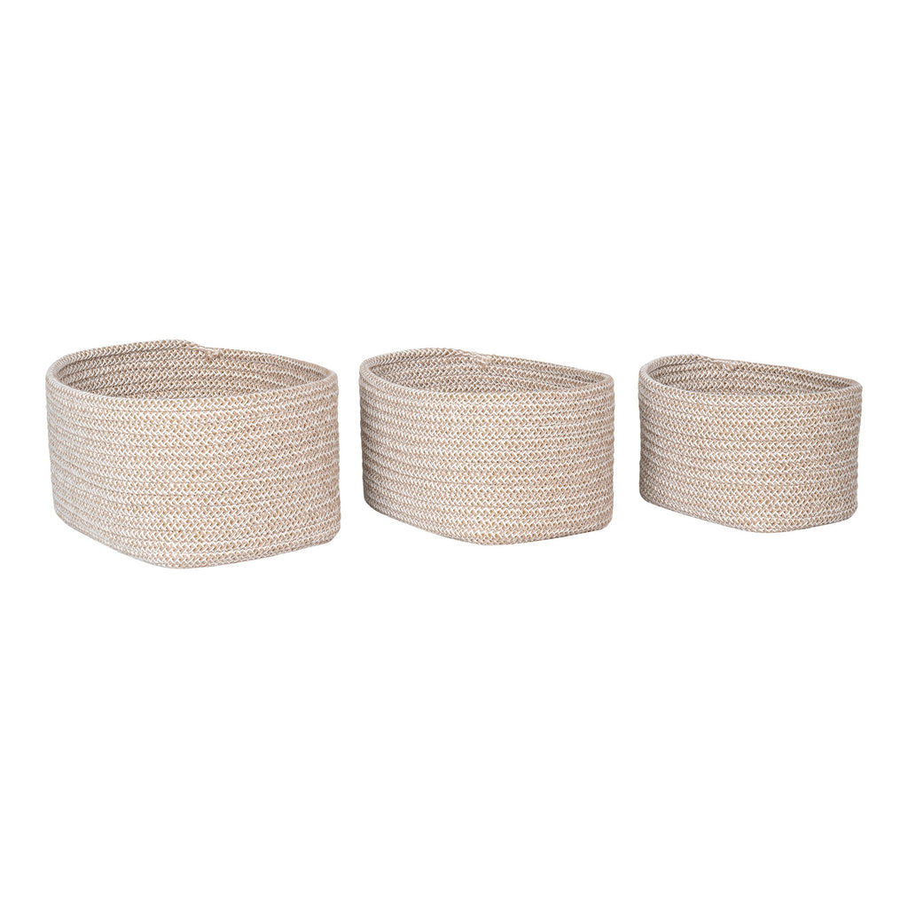 Lot 3 paniers tressés coton beige Cadima ovales tailles S M L vue de face ensemble