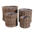 Lot 4 cache-pots cylindriques Bogor rotin kubu naturel 4 tailles progressives vue trois quarts