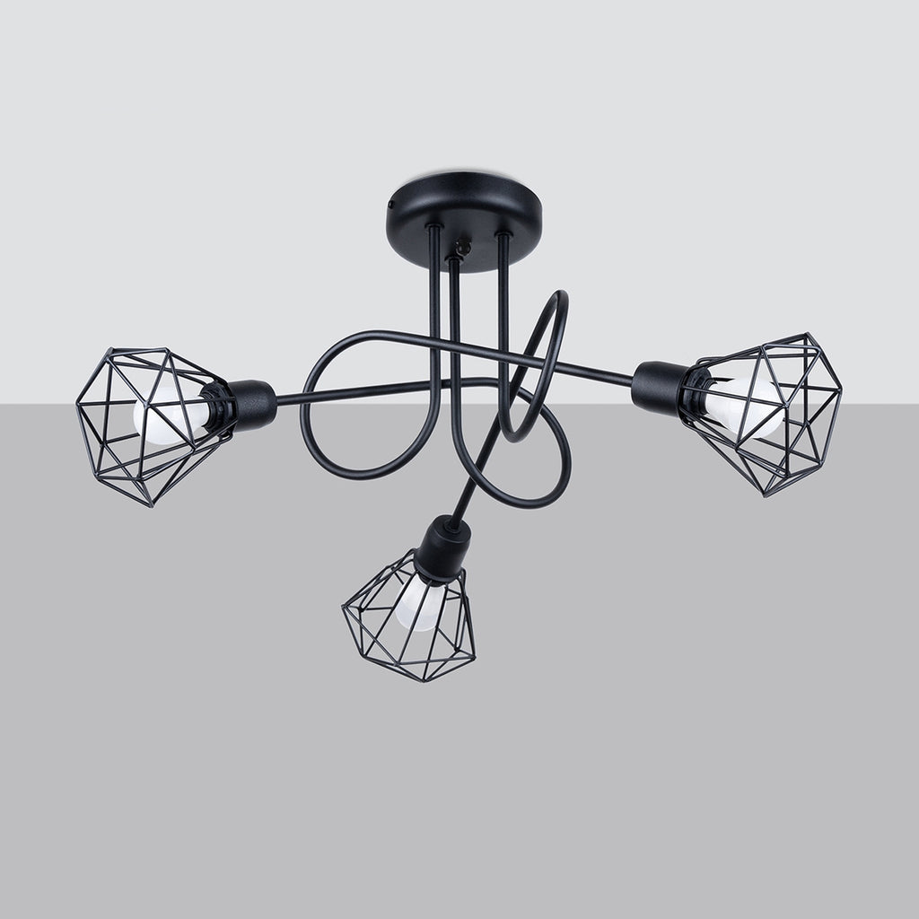 Lustre Artemis 3 branches noir de trois quarts