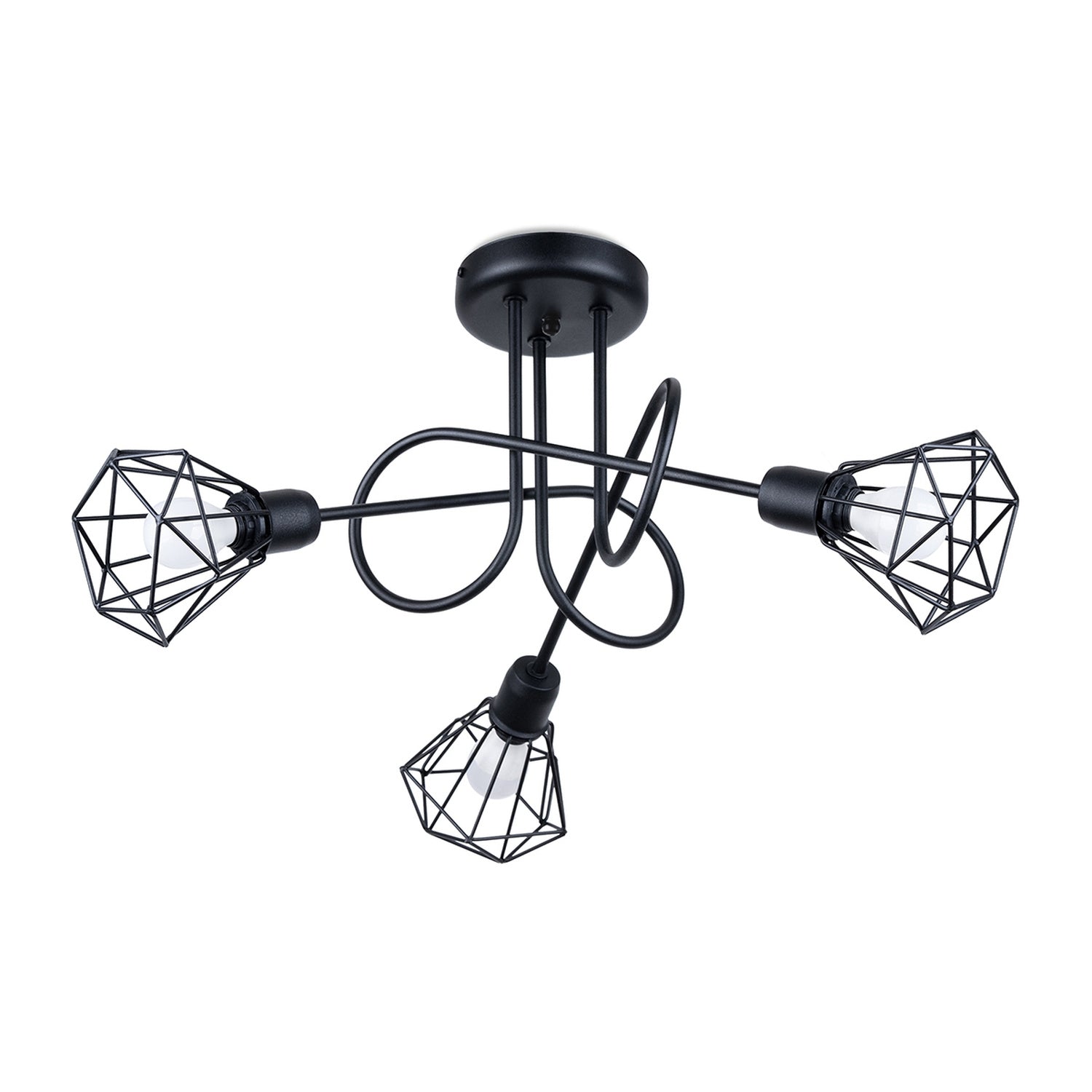 Lustre Artemis 3 branches acier noir façon sputnik, cages diamant en fil métallique, E14