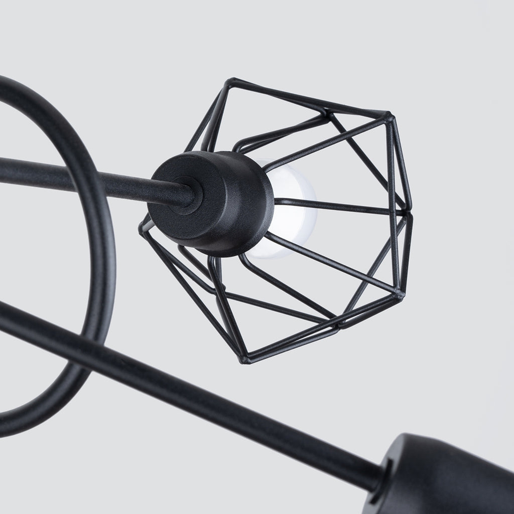 Lustre Artemis 5 branches noir, détail d'une cage en fil métallique