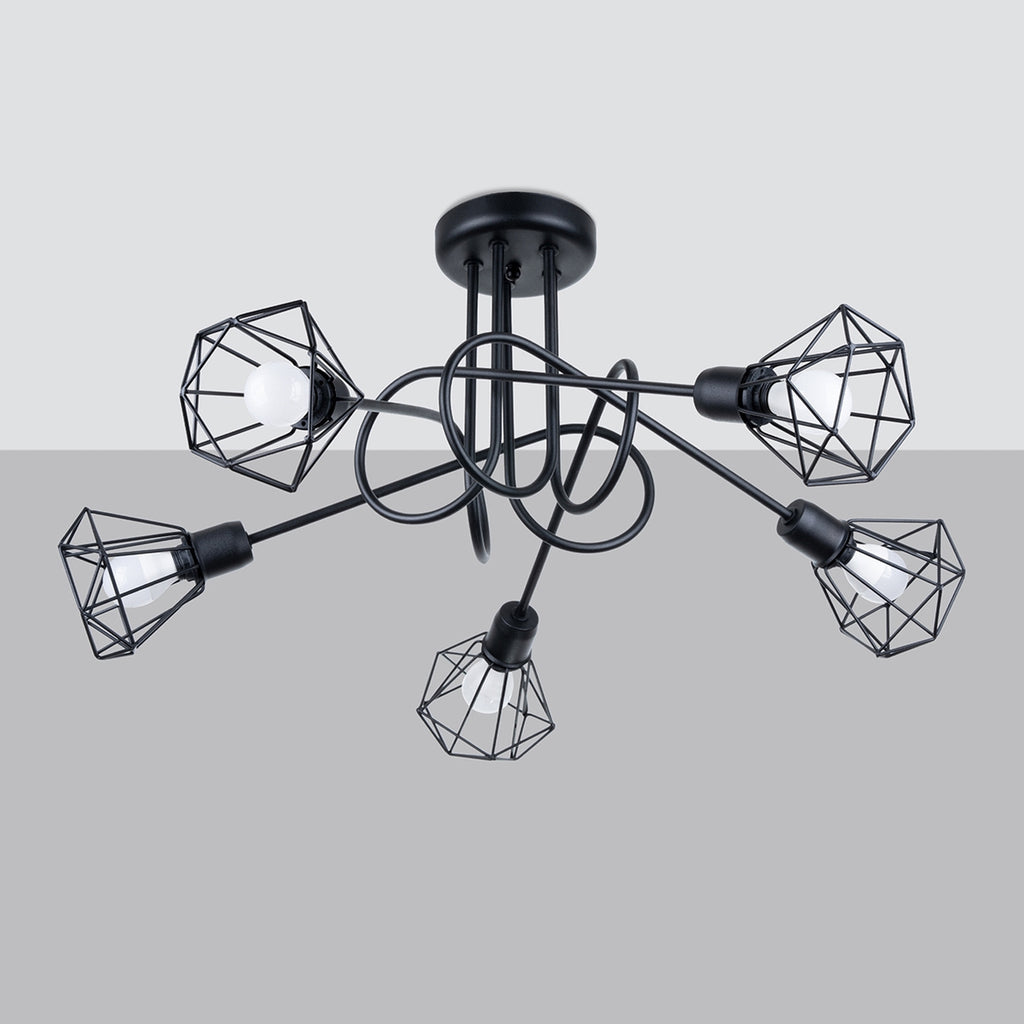 Lustre Artemis 5 branches noir de trois quarts