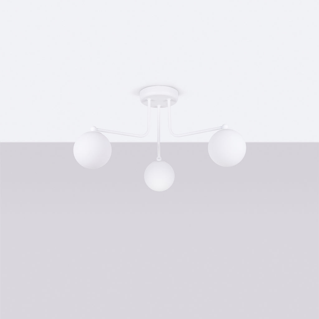 Lustre Astral 3 boules opale acier blanc G9 de profil