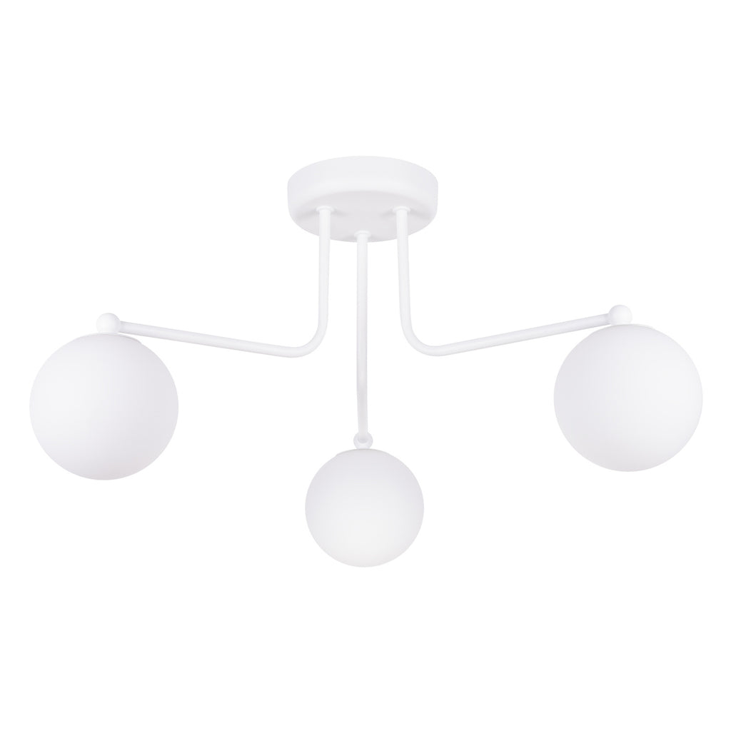 Lustre Astral 3 boules opale acier blanc G9, boule de verre opale sur acier
