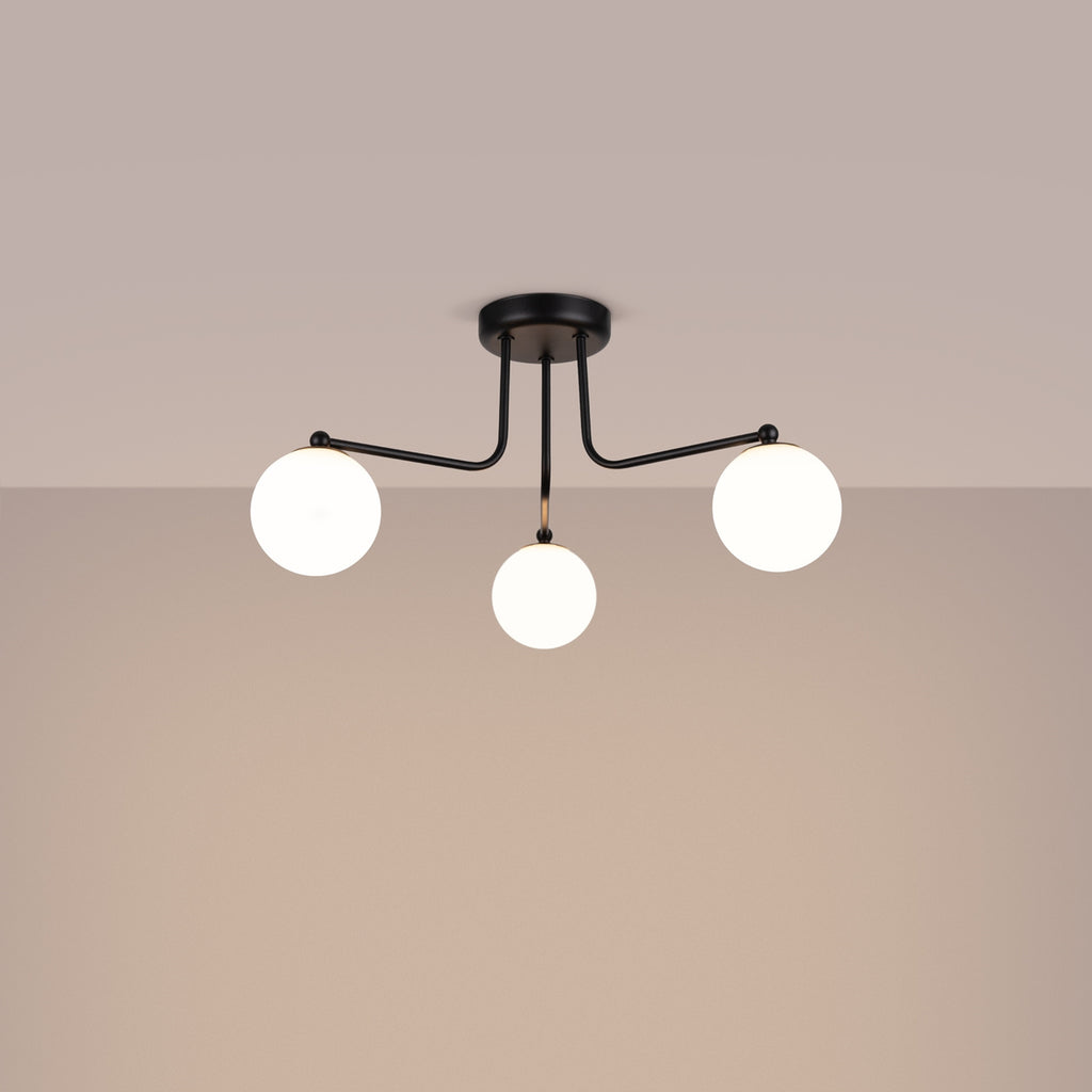 Lustre Astral 3 boules opale acier noir G9 allumé