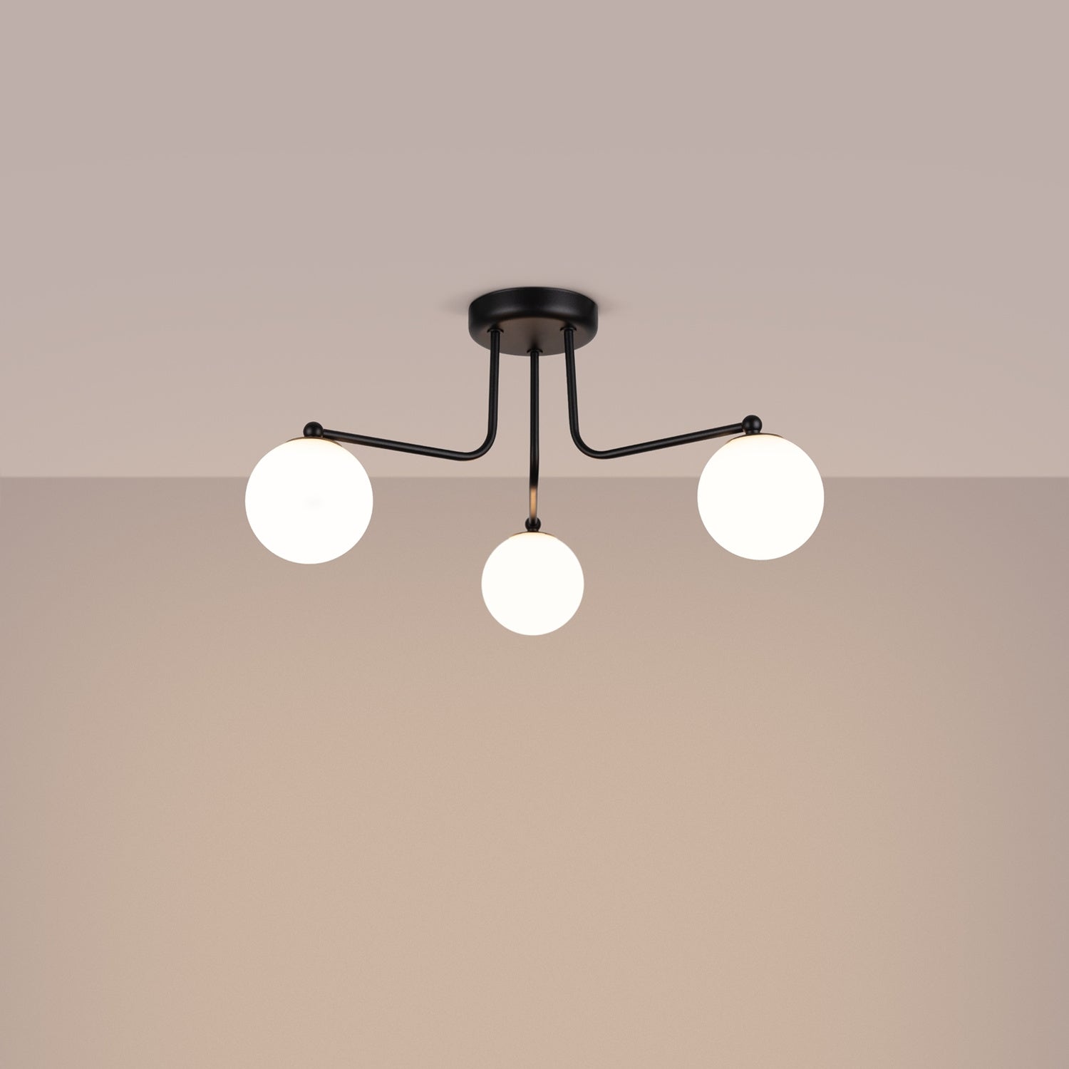 Lustre Astral 3 boules opale acier noir G9 allumé