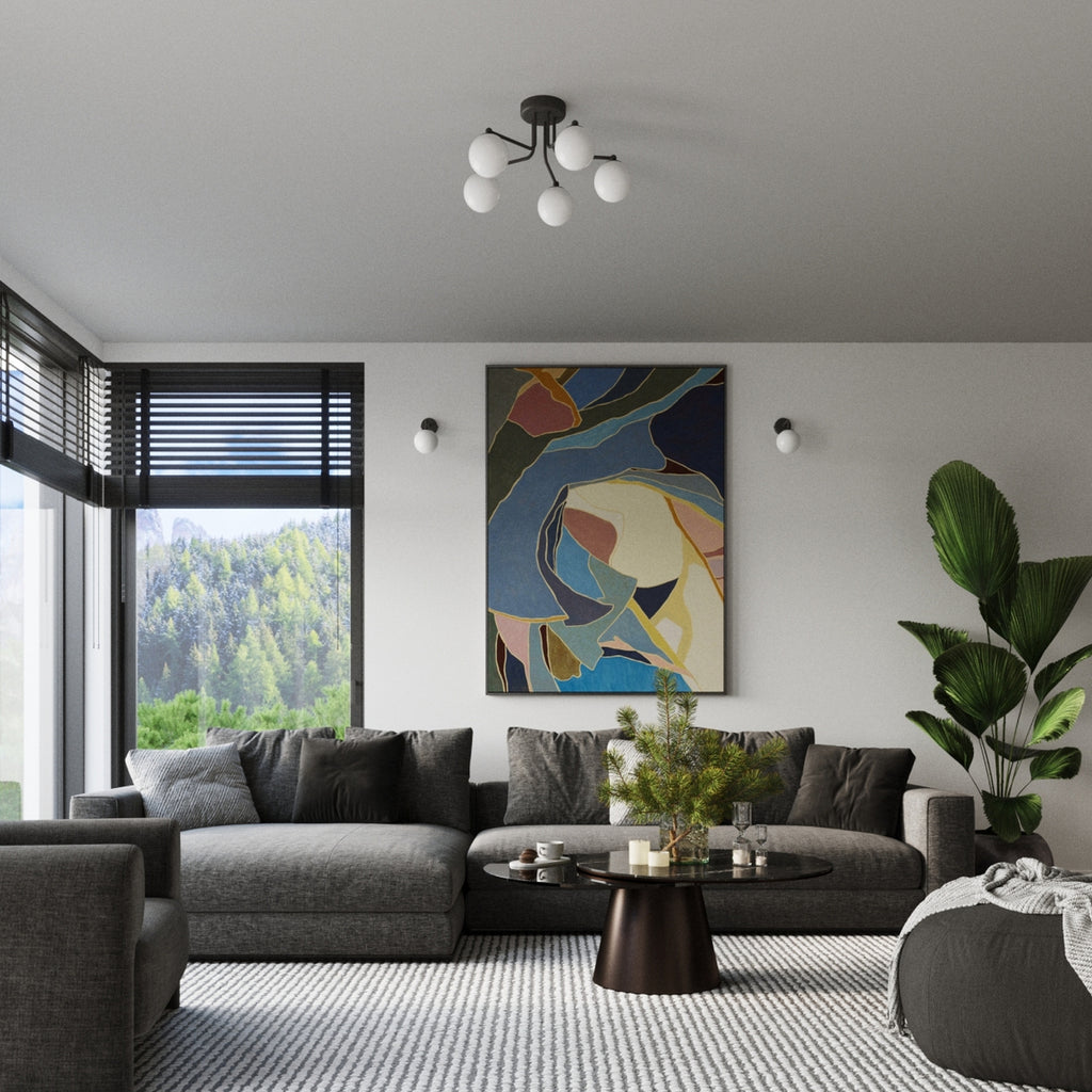 Lustre Astral 3 boules opale acier noir G9 en ambiance