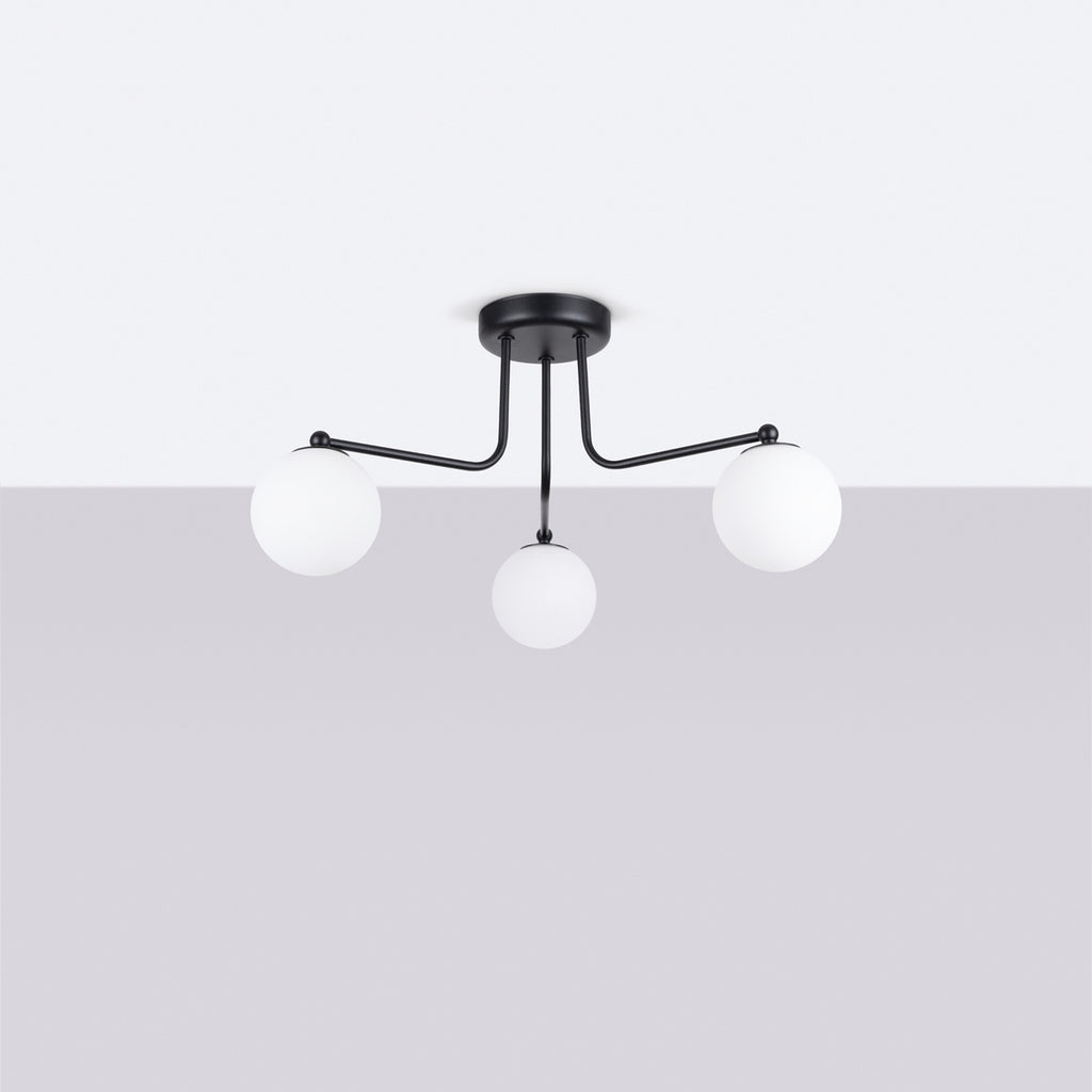 Lustre Astral 3 boules opale acier noir G9 de profil